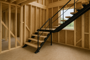 Лестница в каркасном доме: особенности расчёта и крепления