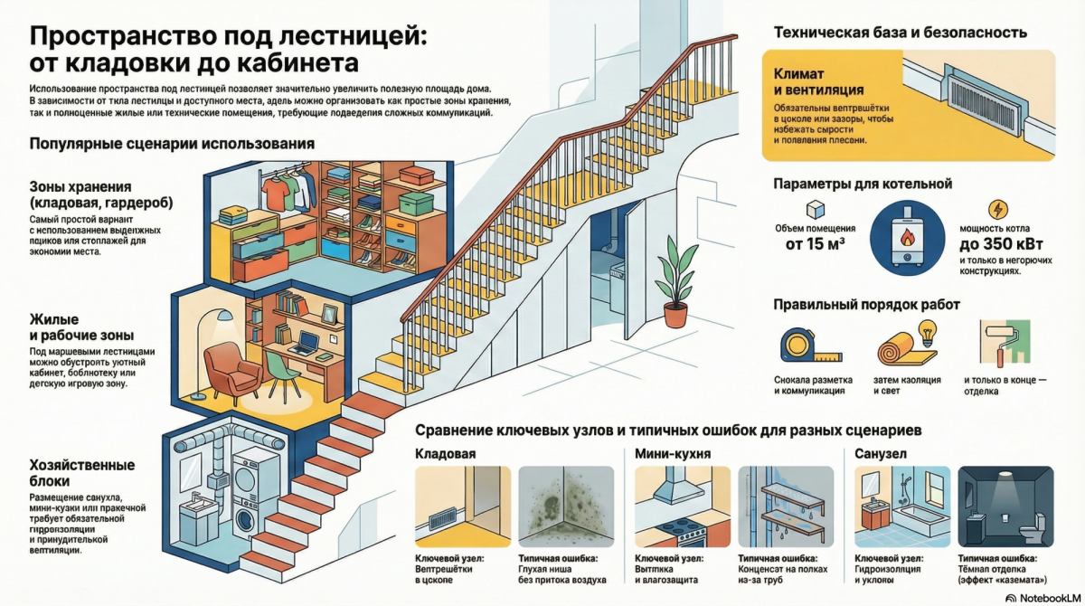 Советы по оформлению пространства под лестницей